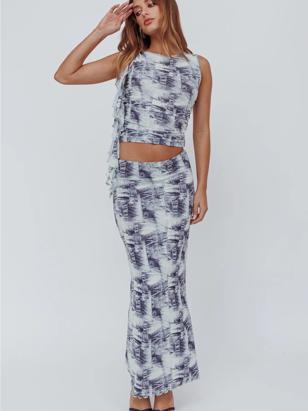 Selfie Leslie Black & White Tie-Dye Maxi Skirt